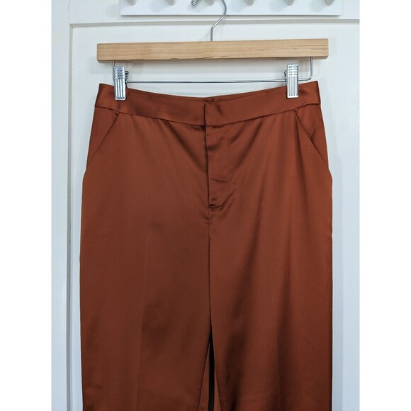 L’agence Logan Satin Suiting Trouser Pants High Rise Ankle Dark Orange Rust Sz 2 - Picture 2 of 8